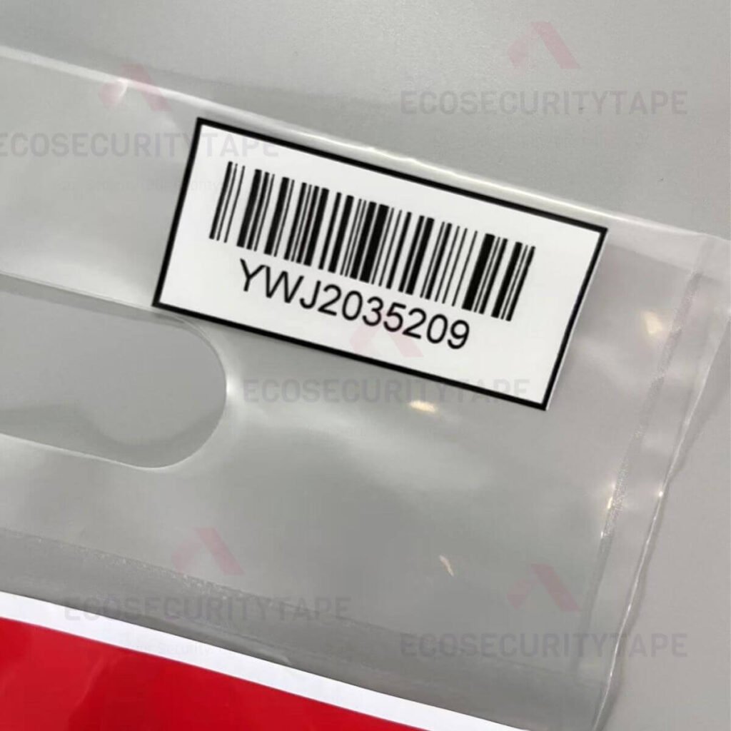 Sequential barcode and tracking number on duty-free security bag