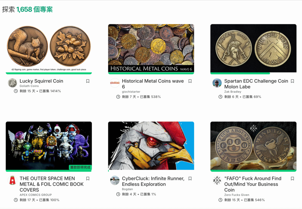 kickstarter crowdfunding coin with labels
