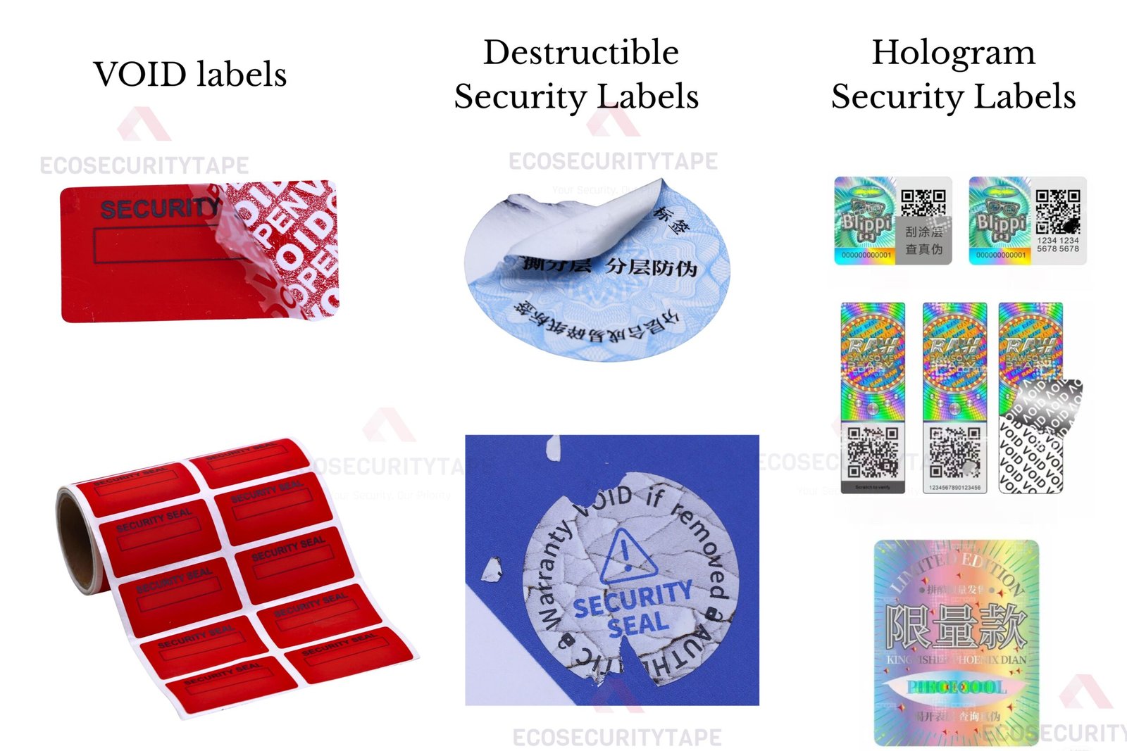 Custom VOID labels hologram security labels destructible security labels