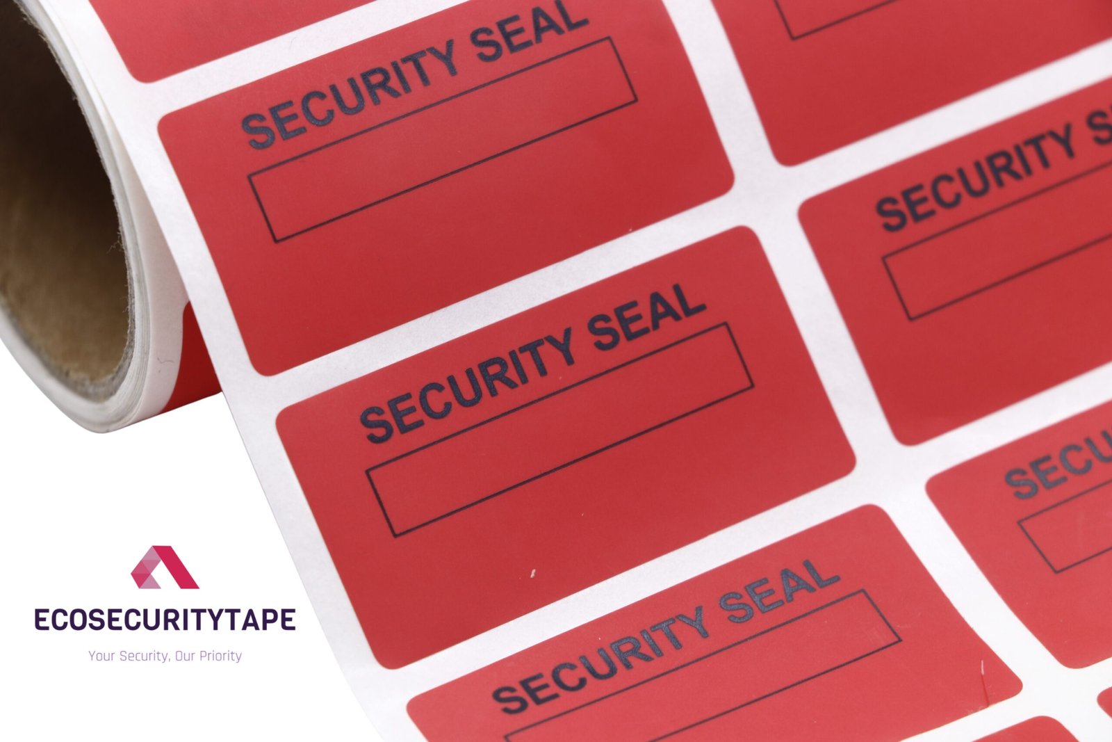 Ecosecuritytape Red security label void roll detail for packaging