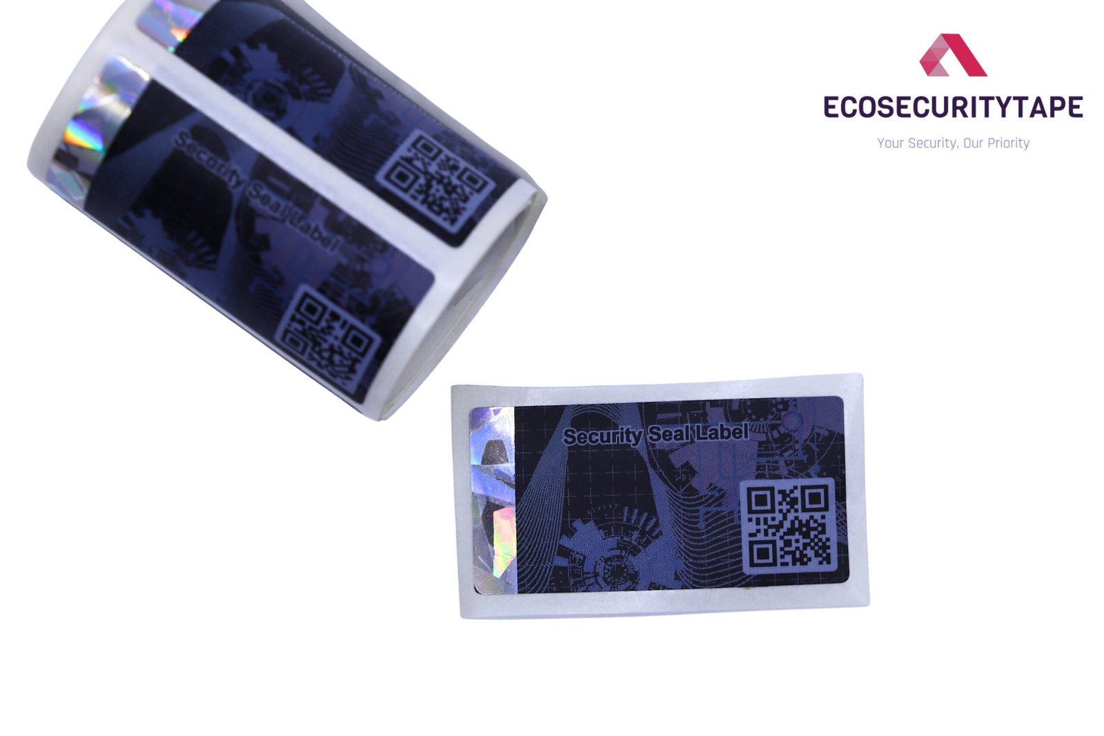Holographic void security label showing anti-counterfeit QR code and tamper-evident protection Holographic void security label showing anti-counterfeit QR code and tamper-evident protection