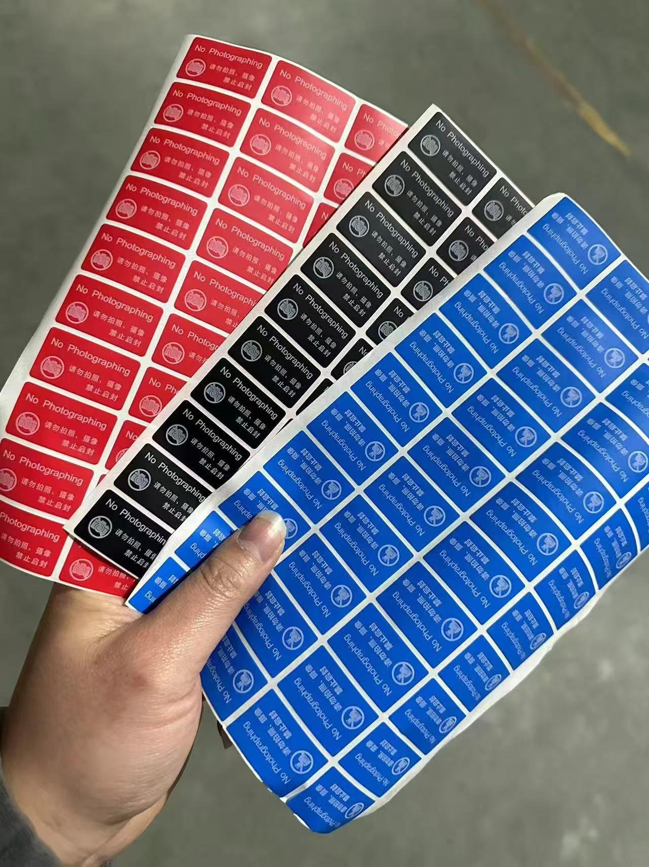 red blue black tamper evident camera stickers
