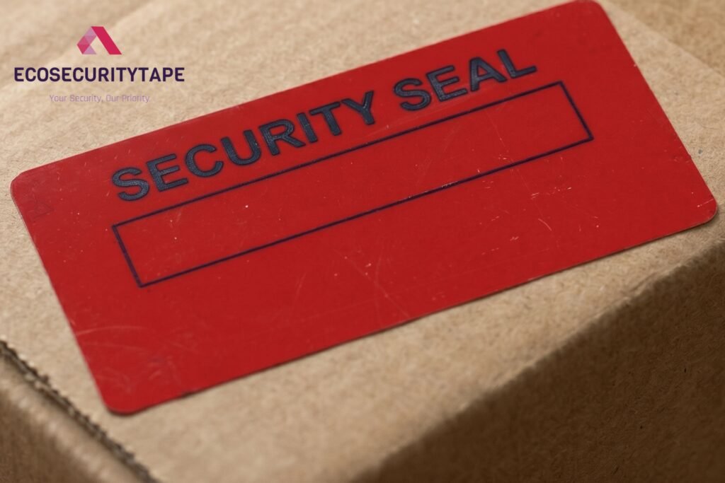 red void tamper evident labels on packing box